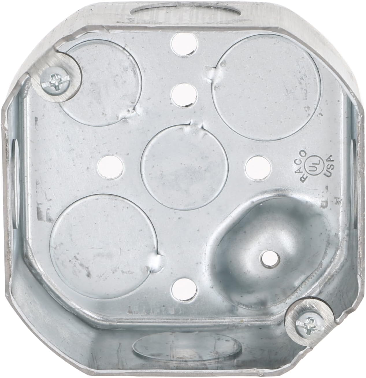 Hubbell-Raco 127 Octagon Box, 4-Inch, Raised Ground 1-1/2-Inch Deep 1/2-Inch and 3/4-Inch Side Knockouts, 4 in, Gray Finish