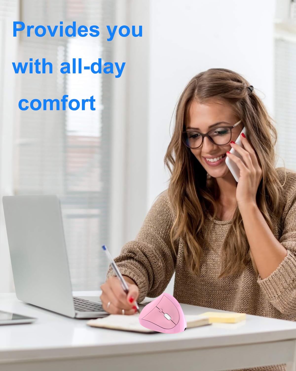Kabellose Maus, ergonomisch, Bluetooth und USB, Dual-Modus, vertikal, leise, Multi-Gerät, Ergo-Karpaltunnel-Mäuse für Mac/PC/Laptop/Computer/Tablet/iPad/MacBook Air/Pro, Arbeit, Büro, Frauen, Mutter