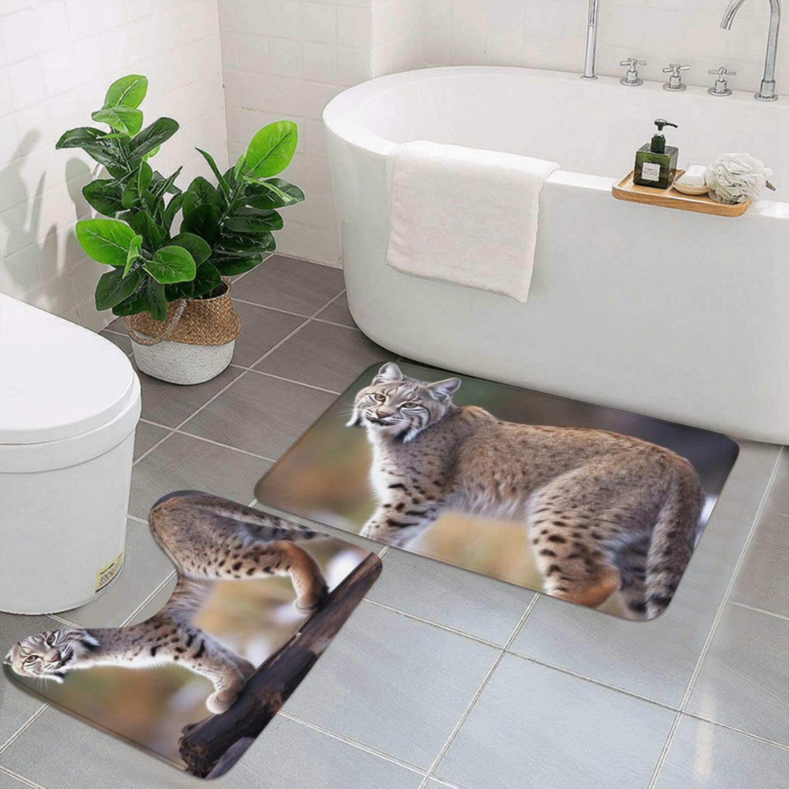 Tapis de bain antidérapant Wild Bobcat absorbant doux noir lot de 2