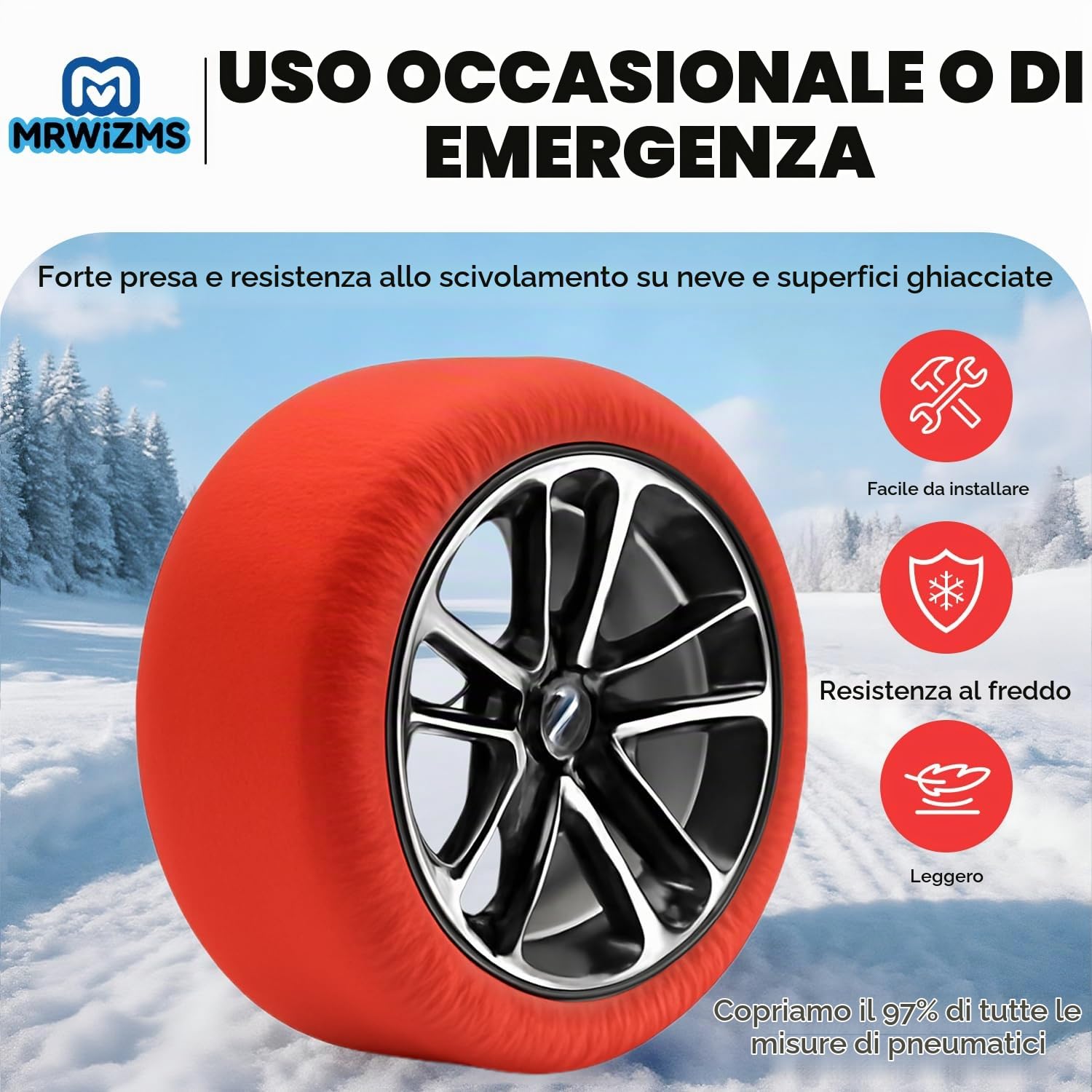 Set di 2 Calze da Neve Omologate, Catene da Neve, 6 Misure. (S)