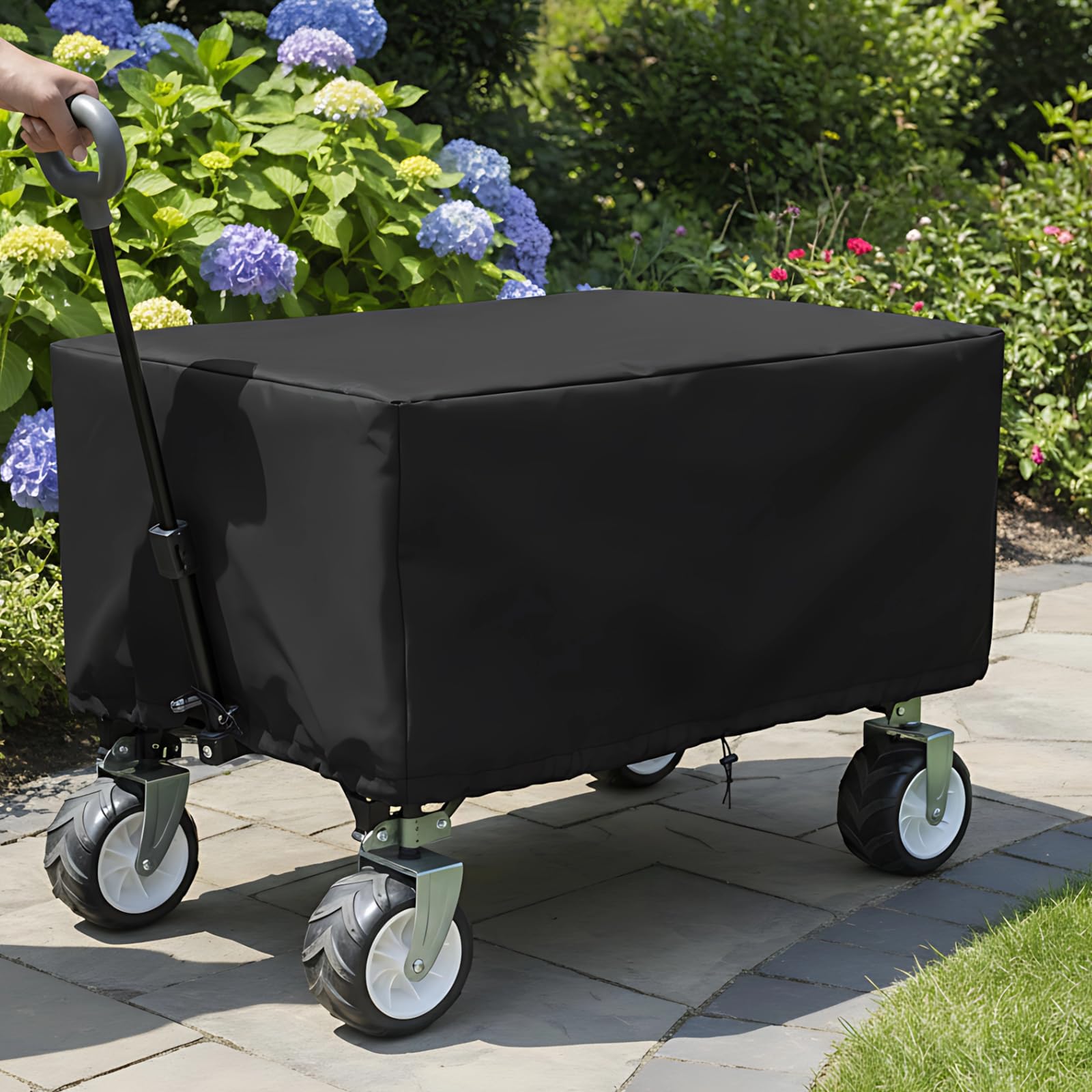 53,9 in 137 cm Faltbare Wagenabdeckung, 420D Oxford Stoff, wasserfeste Outdoor Abdeckung mit Kordelzug, Schnallen, Hood Loop, Camping Cart Cover, Schwarz