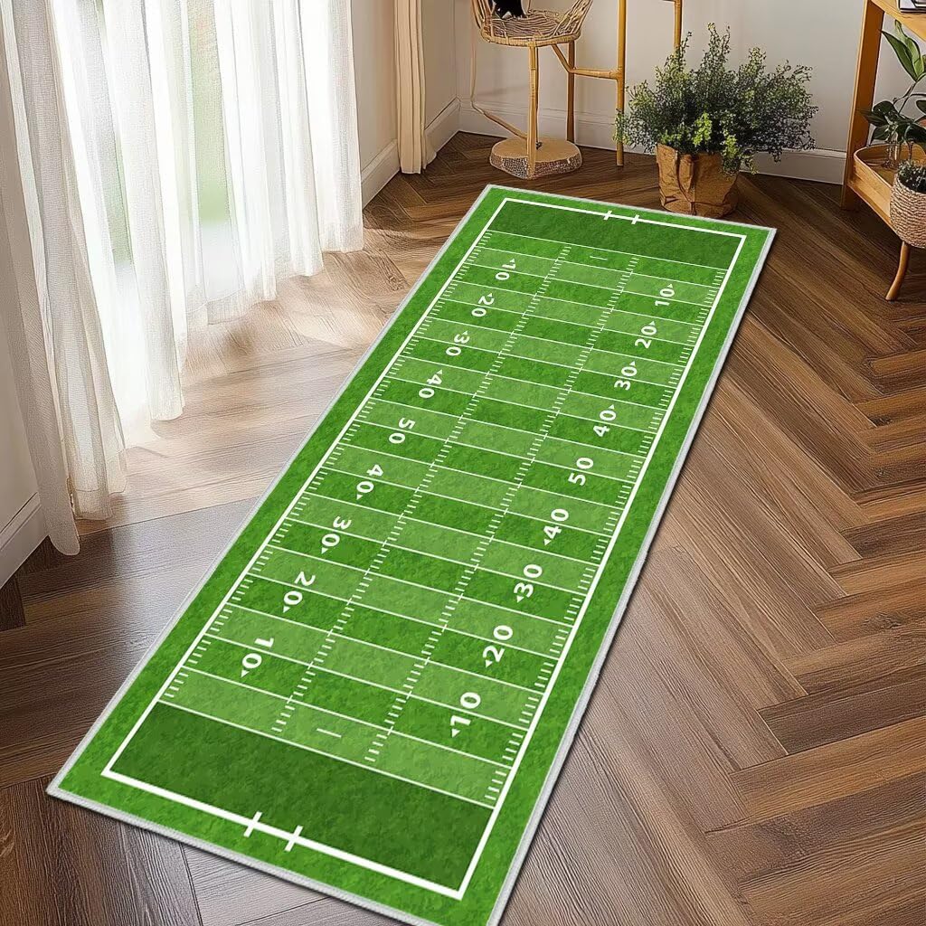 Green Runner Rug 2x6,Football Field American Sports Green Lawn Sport Game Team Competition,Ultra-Thin Throw Carpet Washable Kitchen Runners Non Slip