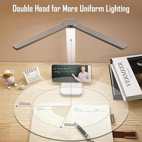 Miniatura 3 de Lámpara LED de escritorio de doble cabezal, lámpara de mesa portátil recargable, color de luz ajustable y brillo, alimentada por USB, luz LED para