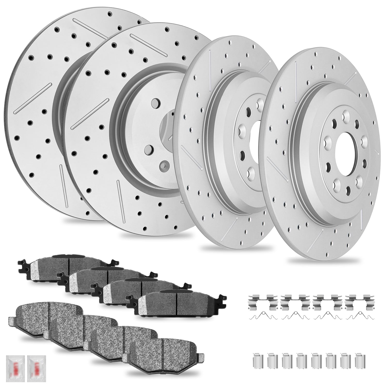 Disc Brake Kits with Pads and Rotors Front & Rear Drilled Slotted Vented Rotor for 2009 2010 2011 Ford Flex 2011-2012 Explorer 2010-2012 Taurus Limited, Se, Sel / 2010-2012 Lincoln Mkt