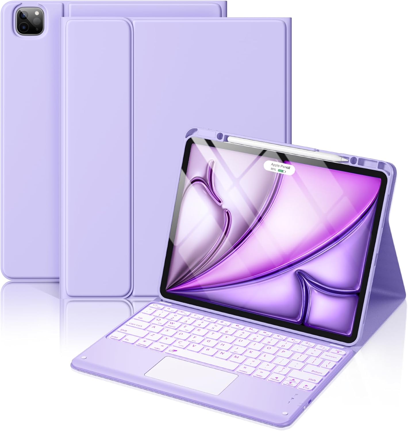 Hamile for iPad Air 13-inch Case Keyboard (M3/M2) - Magnetic Wireless Keyboard with Multi-Touch Trackpad 7 Colors Backlit Stain Proof Folio Cover for iPad Pro 12.9 6th 5th 4th 3rd Generation - Purple