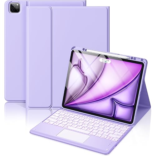 Hamile for iPad Air 13-inch Case Keyboard (M4/M3/M2) - Magnetic Wireless Keyboard with Multi-Touch Trackpad 7 Colors Backlit Stain Proof Folio Cover for iPad Pro 12.9 6th 5th 4th 3rd Gen - Purple