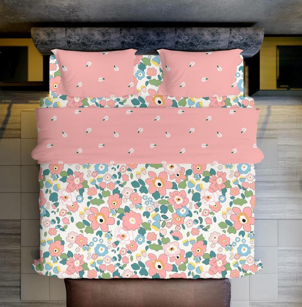 Furnistitchs Premium Cotton Feel Super King Size Bedsheets with 2 King Size Pillow Covers 108"x108" / 9x9 Feet || Bedsheet for Double Bed (King Size 108"x108", Pink Floral Limbs) (B0C6J9YP24) Amazon Price History, Amazon Price Tracker