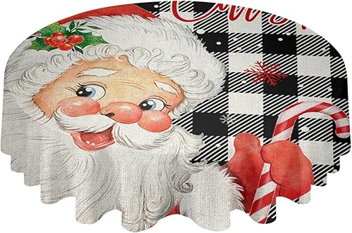 Miniatura 2 de ZOE GARDEN Christmas Santa Round Tablecloth Waterproof & Stainproof Tablecloths, Wipeable Table Cloth Wrinkle-Free for DiningPartyWedding Winter