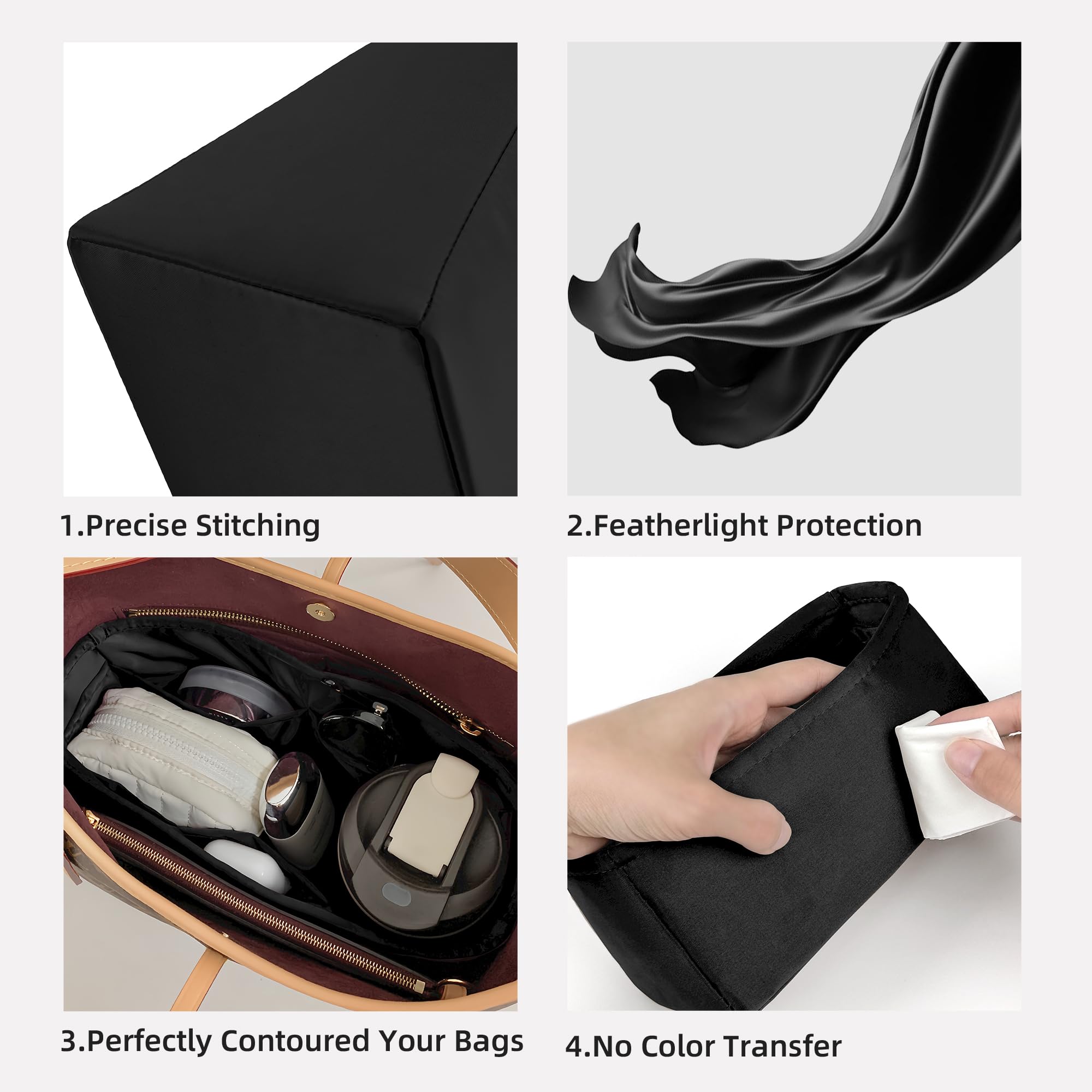 DGAZ Organizador de Bolso de Seda Premium, Inserto Ligero para Carryall PM/MM, Forro Interior Elegante que Protege y Organiza (Noir, Carryall MM)