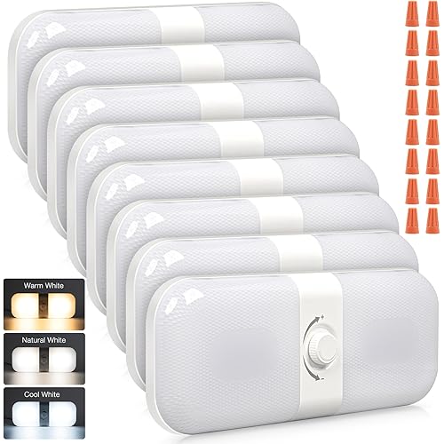CT CAPETRONIX RV Lights Interior 1700LM, 3 Color TEM Camper Lights, Dimmable 12v Volt Led Lights Fixture, RV Ceiling Dome Light w Switch for RV/Camper/Car/Trailer/Boat (Warm+Cool+Natural White) 8Pack