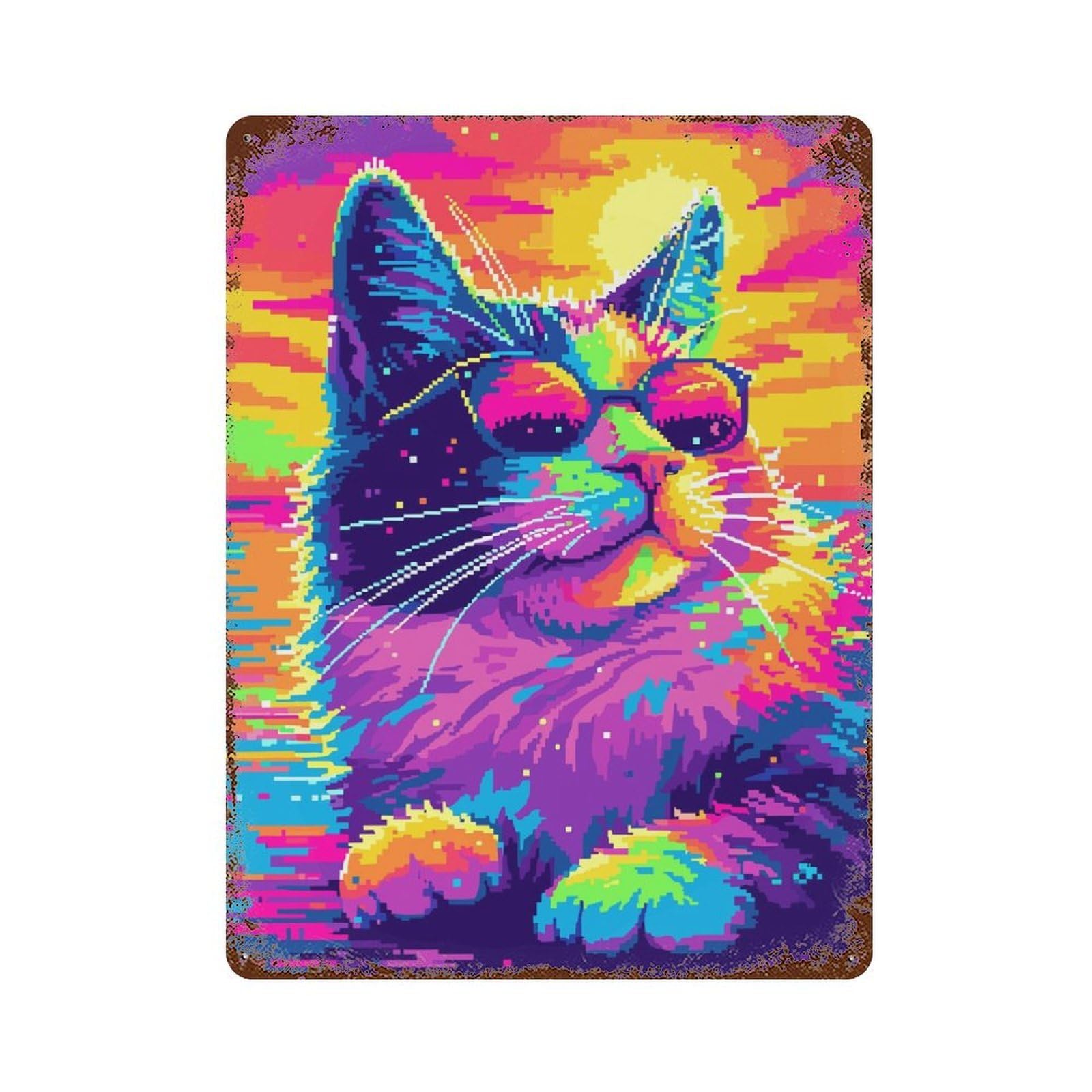 Garage Style Cool Popart Cat Decorative Tin Sign 15.7"x11.8", Farmhouse Wall Decor for Bar And Workshop