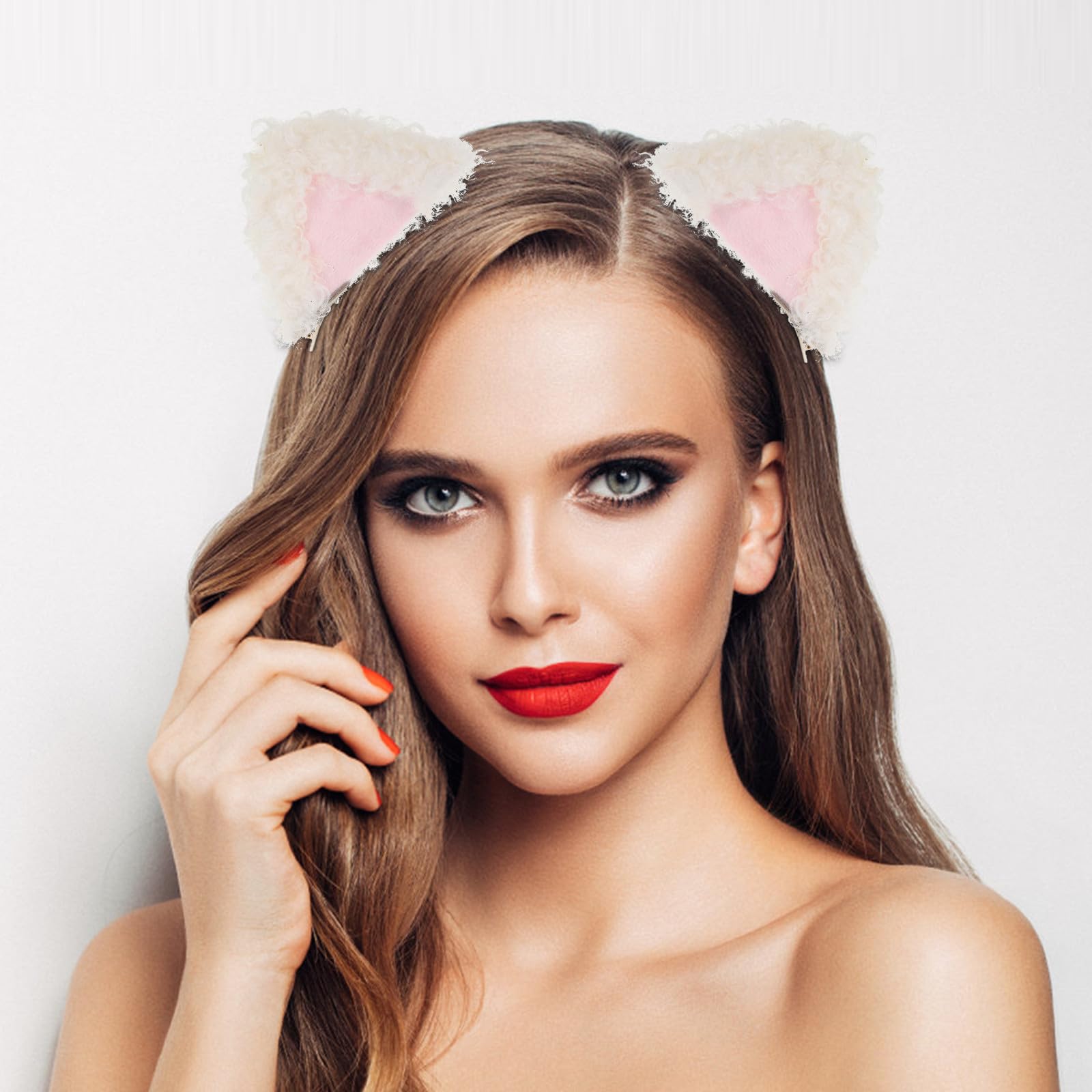 SEWACC 3 Juegos Set de Accesorios para Cosplay Orejas y de Gato Rosa de Felpa, Pajarita y Campana Metálica, Portátil para Fiestas Temáticas y Disfraces de Mujer