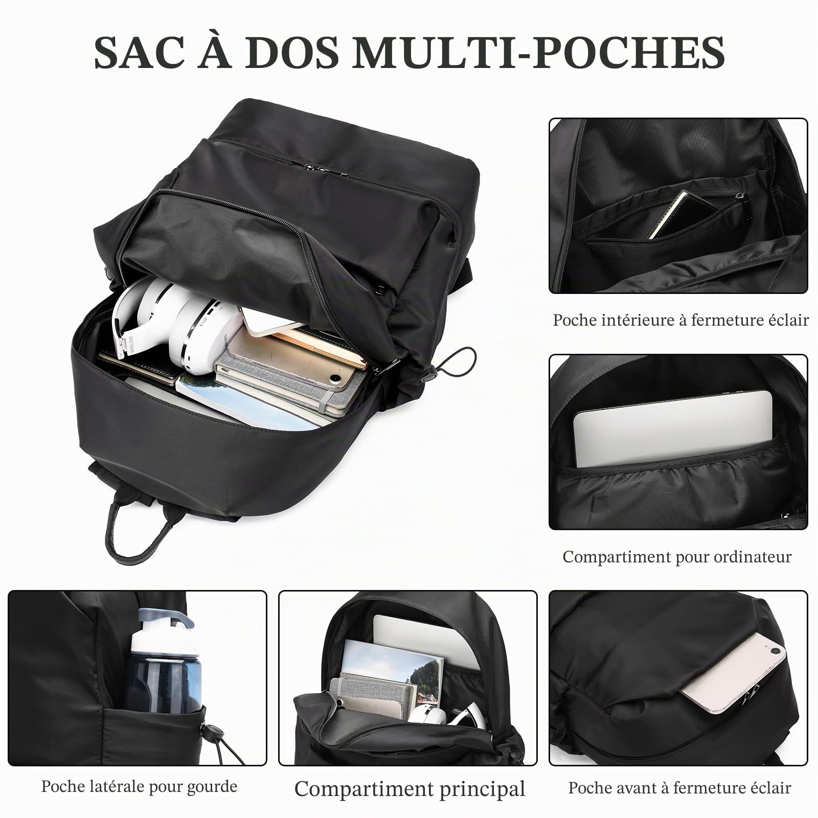 seyfocnia Sac à dos de sport pour homme, sac à dos de voyage imperméable avec compartiment pour chaussures, léger, sac de sport pour la salle de gym, Dark Black, 51 cm