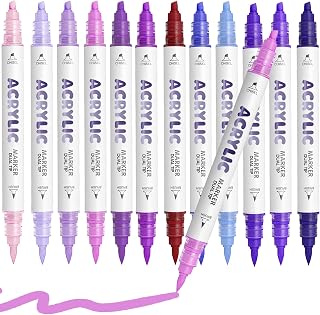 Purple Acrylic Paint Pens, Water Based 12 Colors Dual Tip