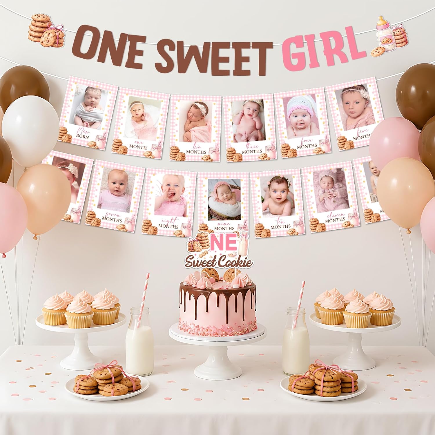 Pink Milk and Cookies 1st Birthday Decoration One Sweet Cookie 1st Birthday image 3