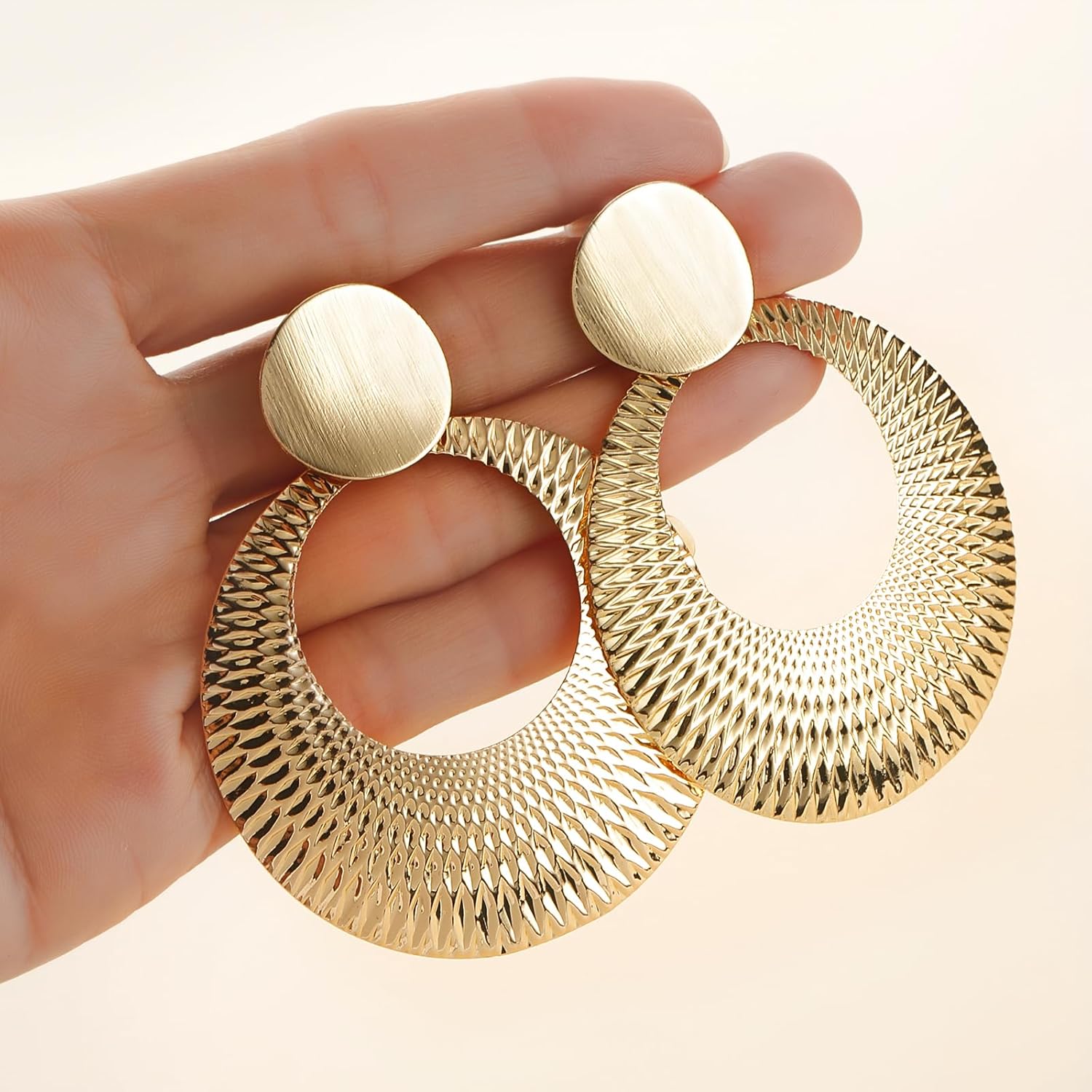 Disc Dangle Earrings for Women Big Drop Earrings Geometric Statement Earrings for Women - Image 3