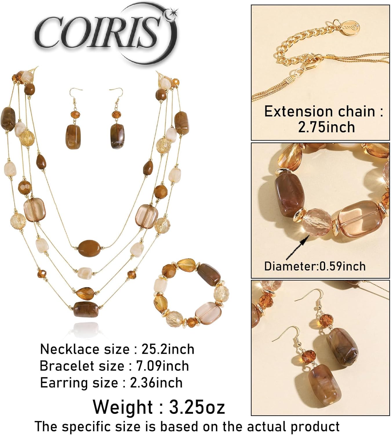 Coiris Statement Multistrand Necklaces Earrings Bracelets Jewelry Sets for Women Chunky Crystal Beaded Jewelry Sets Gifts for Women - Image 6