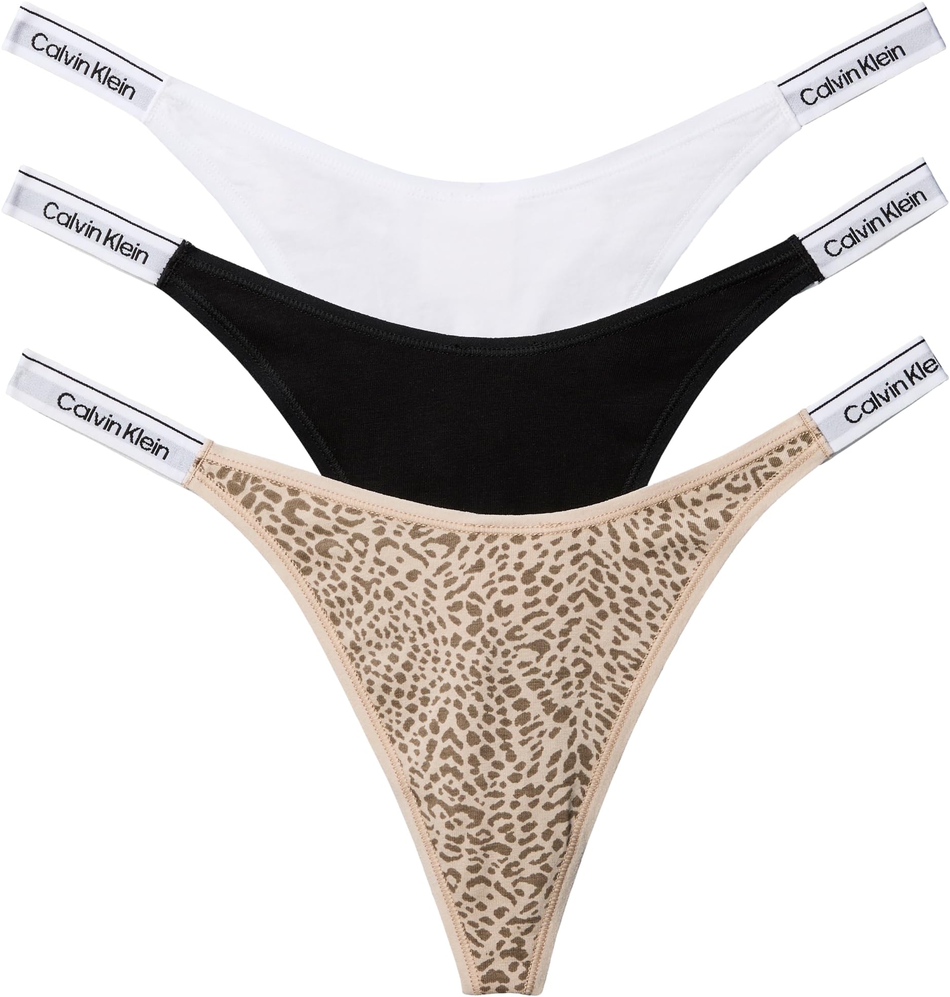 Calvin Klein Women DIPPED THONG 3PK BLUE (BLACK/CLASSIC WHITE/ANIMAL MIRROR) M