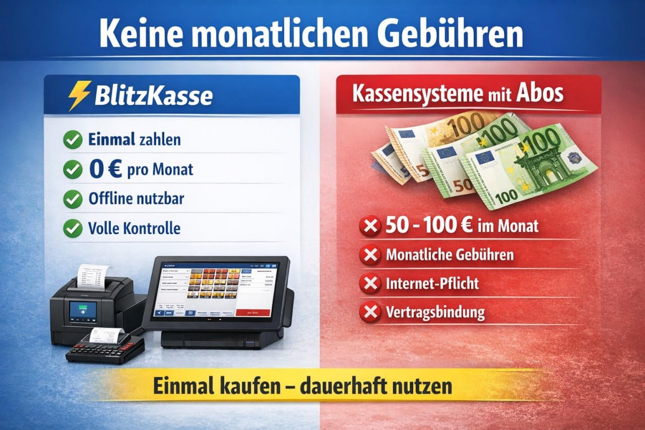Mobiles Kassensystem für Gastronomie – 6" Handheld POS Kasse mit Bondrucker – ohne monatliche Gebühren – TSE-konform – für Restaurant, Café & Eisdiele – BLITZKASSE GASTRO BASIC