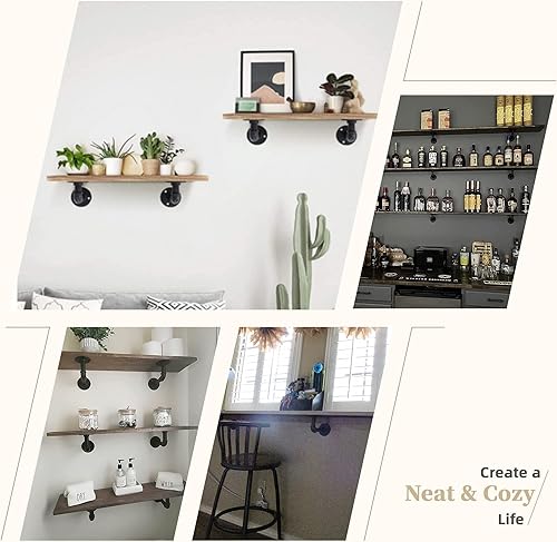 Miniatura 7 de ICOOL Paquete de 4 soportes de estante de tubo de 34 pulgadas, soportes flotantes de pared industrial para tableros de 8, 10, 12, 14 pulgadas,