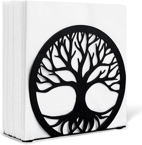 MSJGA Servilletero para mesa de comedor, servilletero vertical de acero inoxidable para cocina y encimera, moderno soporte de papel de metal negro