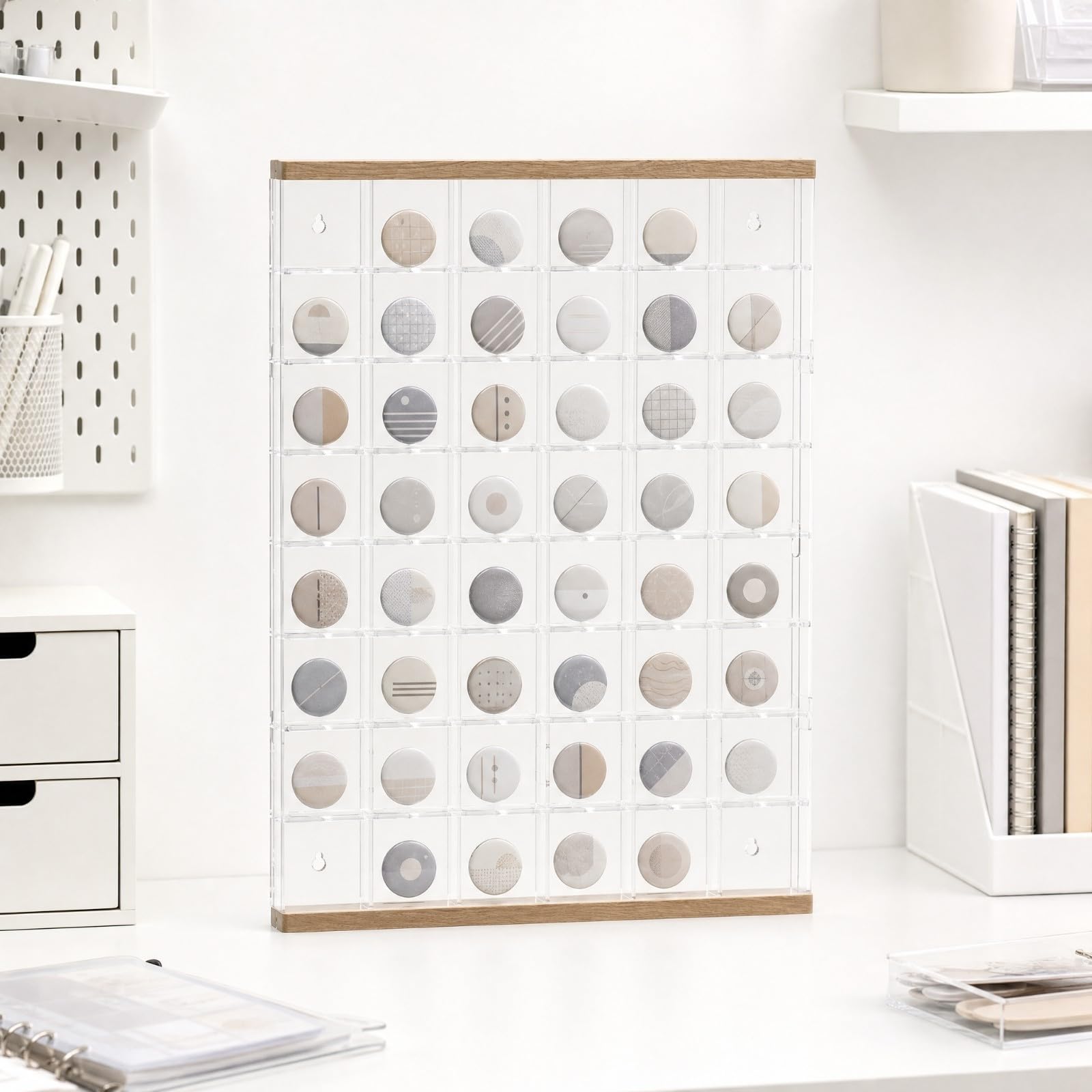 predolo Wandmontage-Display mit Holzoptik wandmontiert acryl-vitrinenbox staubdicht wandvitrine für tischaufstellung , 66x66mm , 12