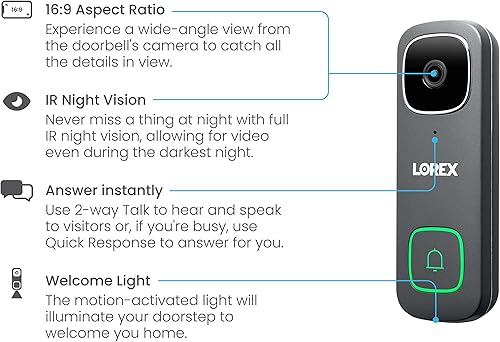 Miniatura 11 de Lorex Timbre de video WiFi 2K  Sistema de cámara de iluminación inteligente de seguridad con cable de vigilancia en el hogar  Requiere cableado de