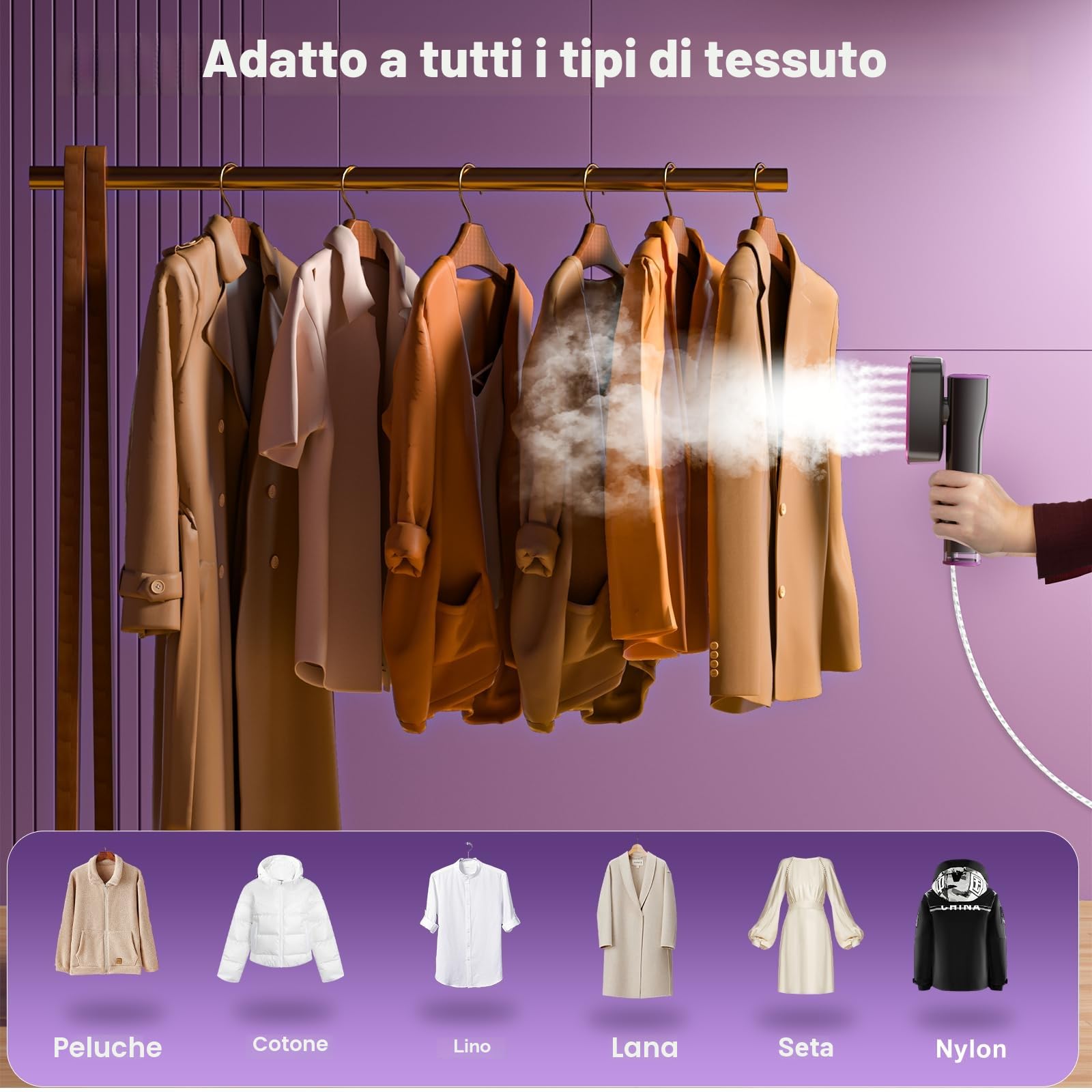 Ferro da Stiro Verticale, 2 in 1 Stiratore Verticale da Portatile da 1300W, Vaporizzatore per Indumenti Solo 0,6 KG, 10 Minuti di Vapore Continuo, Ferro da Stiro a Vapore per Viaggi e Casa