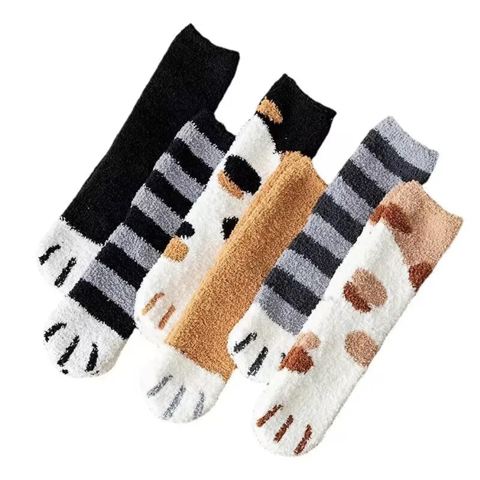 Calzini Donna Corti 2 Pezzi di Calzini Invernali isolanti e Calzini Spessi di Peluche CALZINO Donna(Striped Gray)