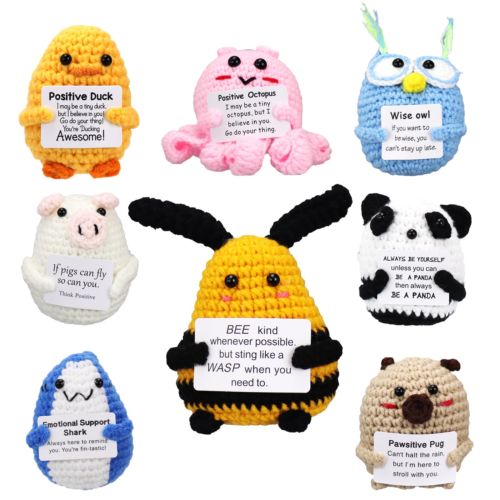 Malloom 8 Pcs Mini Positive Crochet Animals