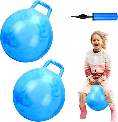 2 bolas de salto de 18 pulgadas con bomba de aire, pelota inflable con asa, bola de salto para niños, pelota de ejercicio para niños y niñas, juegos