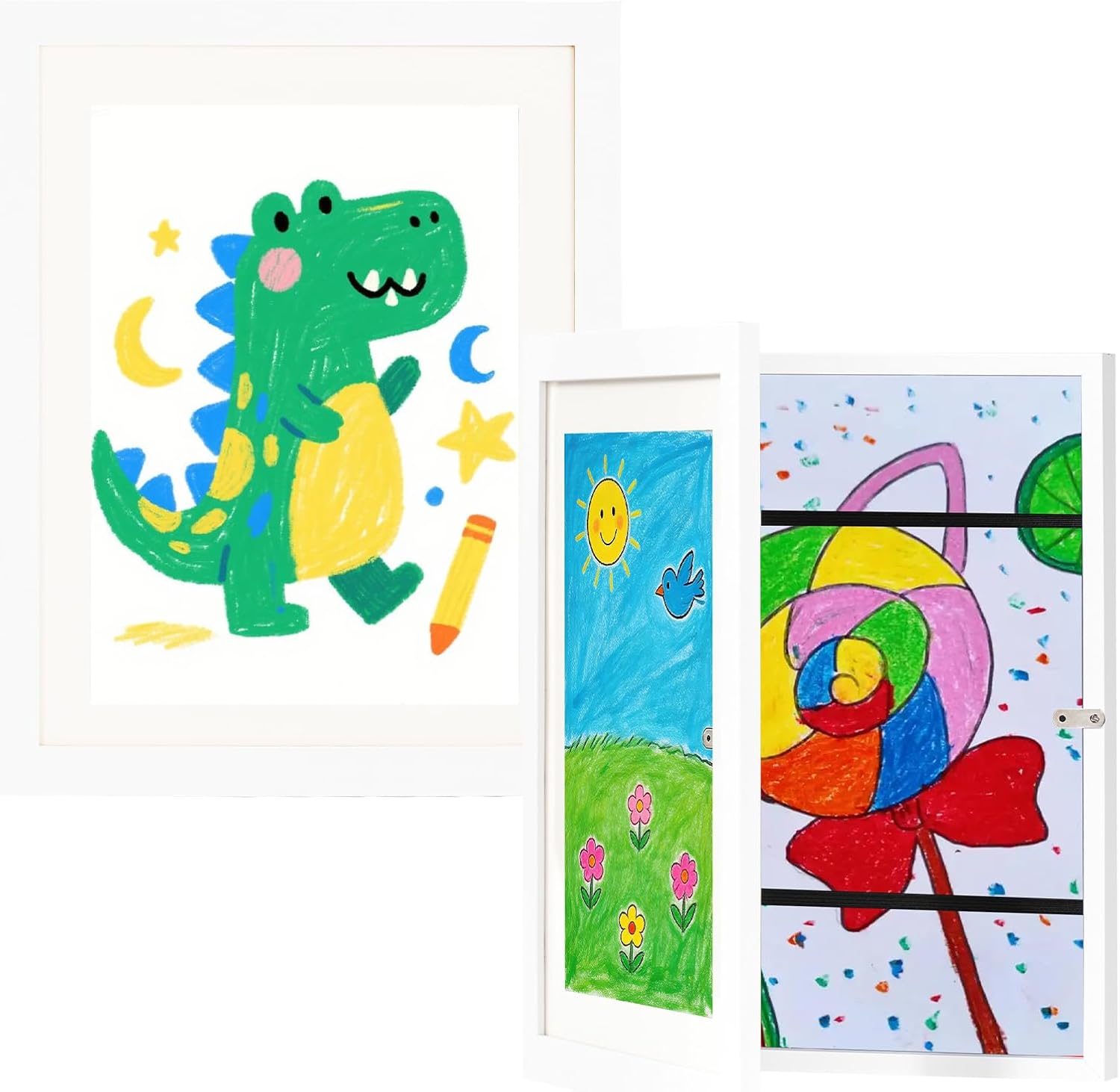 Kids Art Frame 8.5 by 11 Picture Frame – 2-Pack Front Opening Framed Wall Art Pictures Wall Decor – Ready to Hang Kids Room Decor Ideal for Home, Classroom, Playroom - White