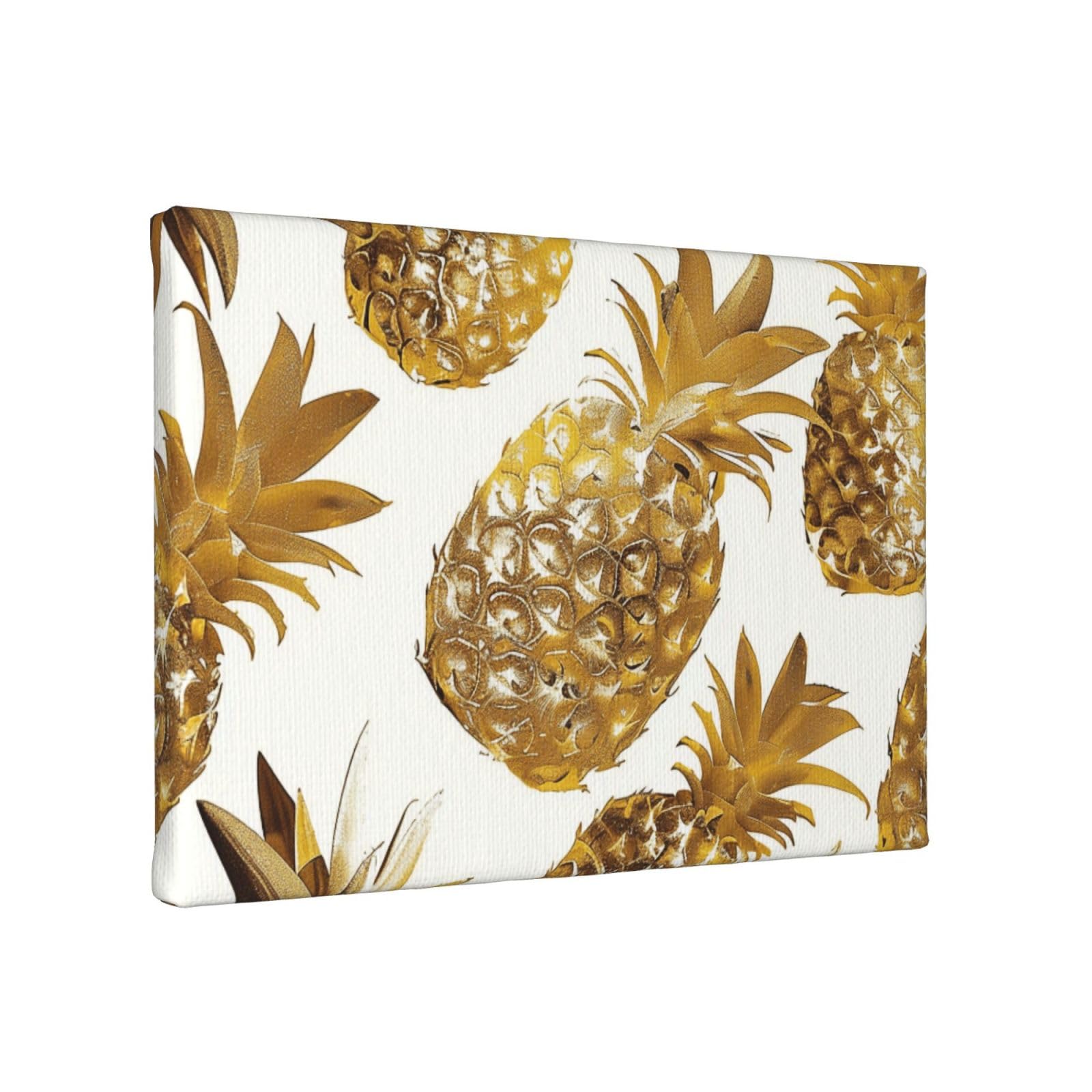 YKLJG golden pineapple background Printed Wall Art Canvas Painting 30x20 CM Wooden Framed Picture Painting Artwork Prints for Bedroom Kitchen Home Office Decor