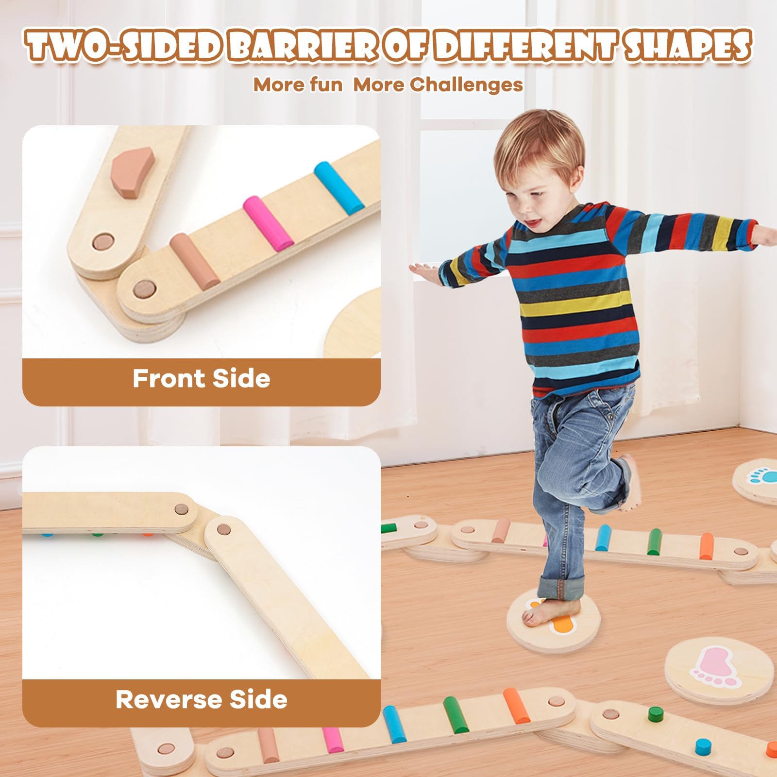 Trave Equilibrio in Legno per Bambini con 6 Pietre di Equilibrio, Giocattolo Montessori per Allenamento Dell'equilibrio per Interni ed Esterni per lo Sviluppo della Coordinazione e Della Stabilità