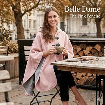 Belle Dame Women's Buckle Hooded Poncho Shawl Sleeveless Winter