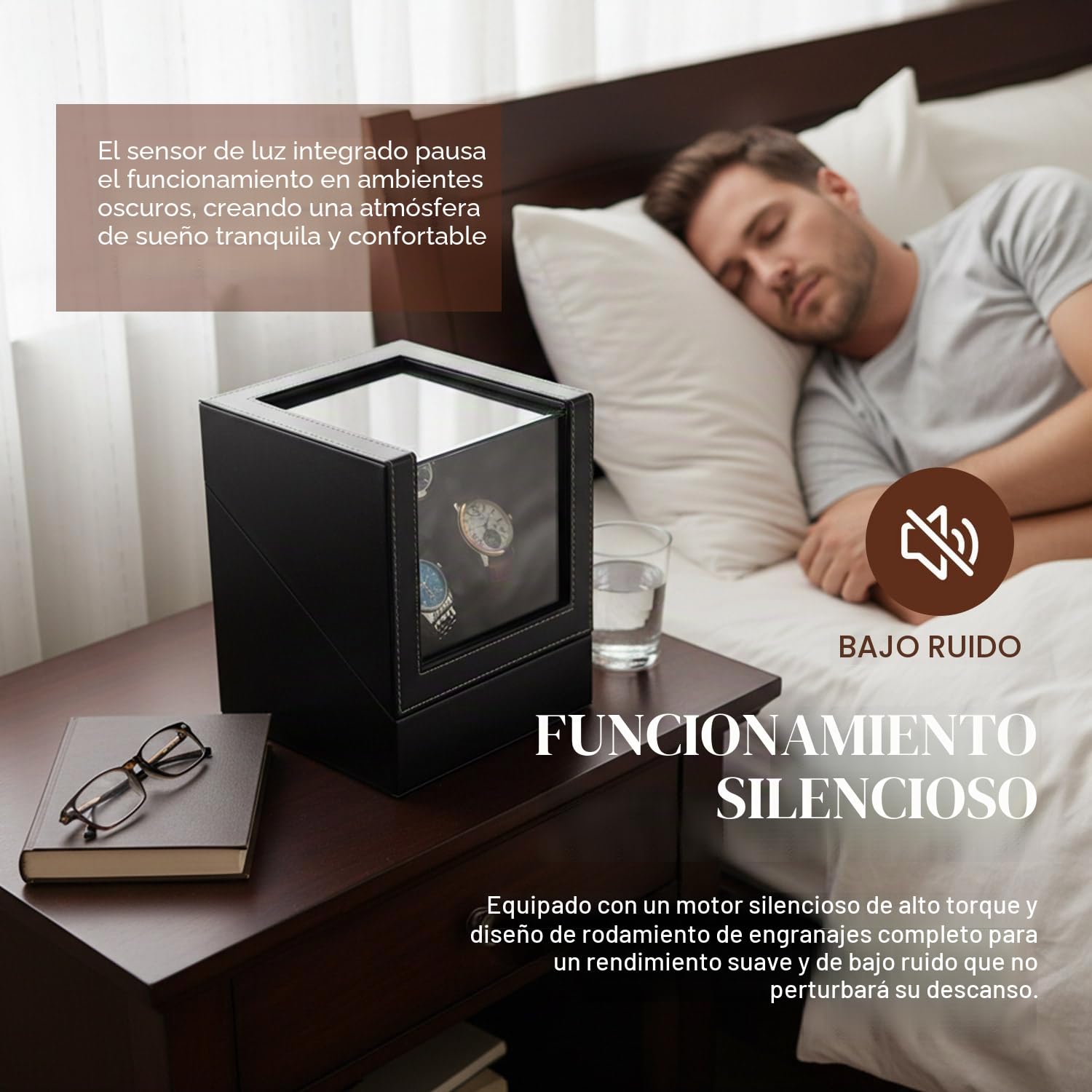 Mcbazel Watch Winder,Caja para Reloj Automático Individual de Lujo con Motor Silencioso, 2 Modos de Rotación, Caja de Cuero para Relojes Mecánicos, Expositor de Colección, Regalo Ideal.