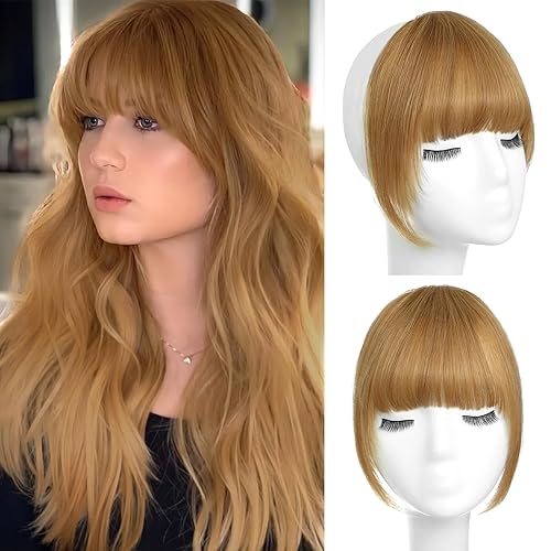 WECAN Flequillo con clip de cabello 100 % real, extensiones de cabello humano francés, flequillo con clip para mujer (flequillo francés, rubio)