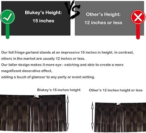 Miniatura 4 de Blukey Guirnalda de flecos de papel de aluminio fucsia de 10 pies por 15 pulgadas, paquete de 4, pancarta de oropel metálica brillante, ideal para