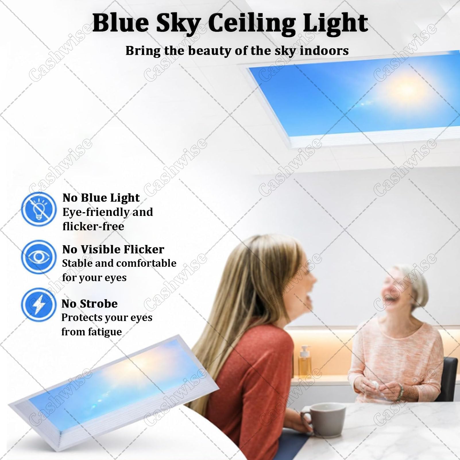 Inteligentne światło LED Blue Sky, sztuczne światło dachowe z pilotem, ściemnialna lampa słoneczna 3000K-6000K, symuluje naturalne światło dzienne, do pomieszczeń bez okien Embedded-47 * 47 * 80cm