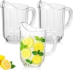Tessco 3 Pcs Plastic Pitchers 60 Ounce Clear Restaurant Jug Large Water Pitcher Carafe Serve Milk Tea Juice Drink for Parties Container Dispenser Beer Jar