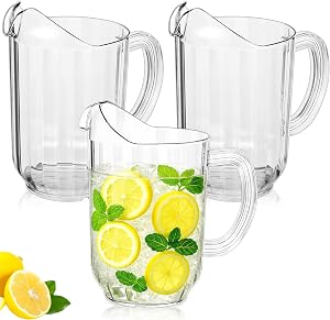 Tessco 3 Pcs Plastic Pitchers 60 Ounce Clear Restaurant Jug Large Water Pitcher Carafe Serve Milk Tea Juice Drink for Parties Container Dispenser Beer Jar
