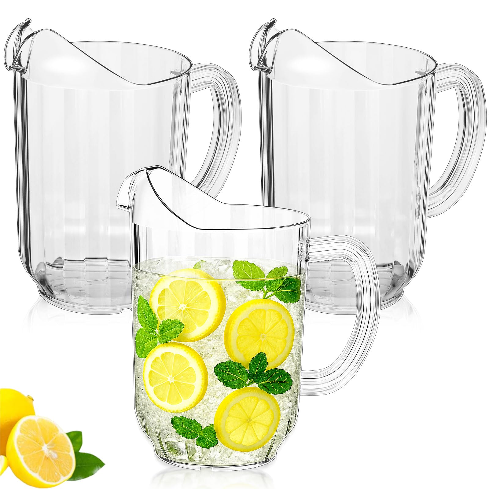 Tessco - Confezione da 3 brocche in plastica trasparente da 1700 ml, moderne, infrangibili, leggere, per ristoranti, feste, bar, brocche per acqua, latte, succhi di frutta, birra