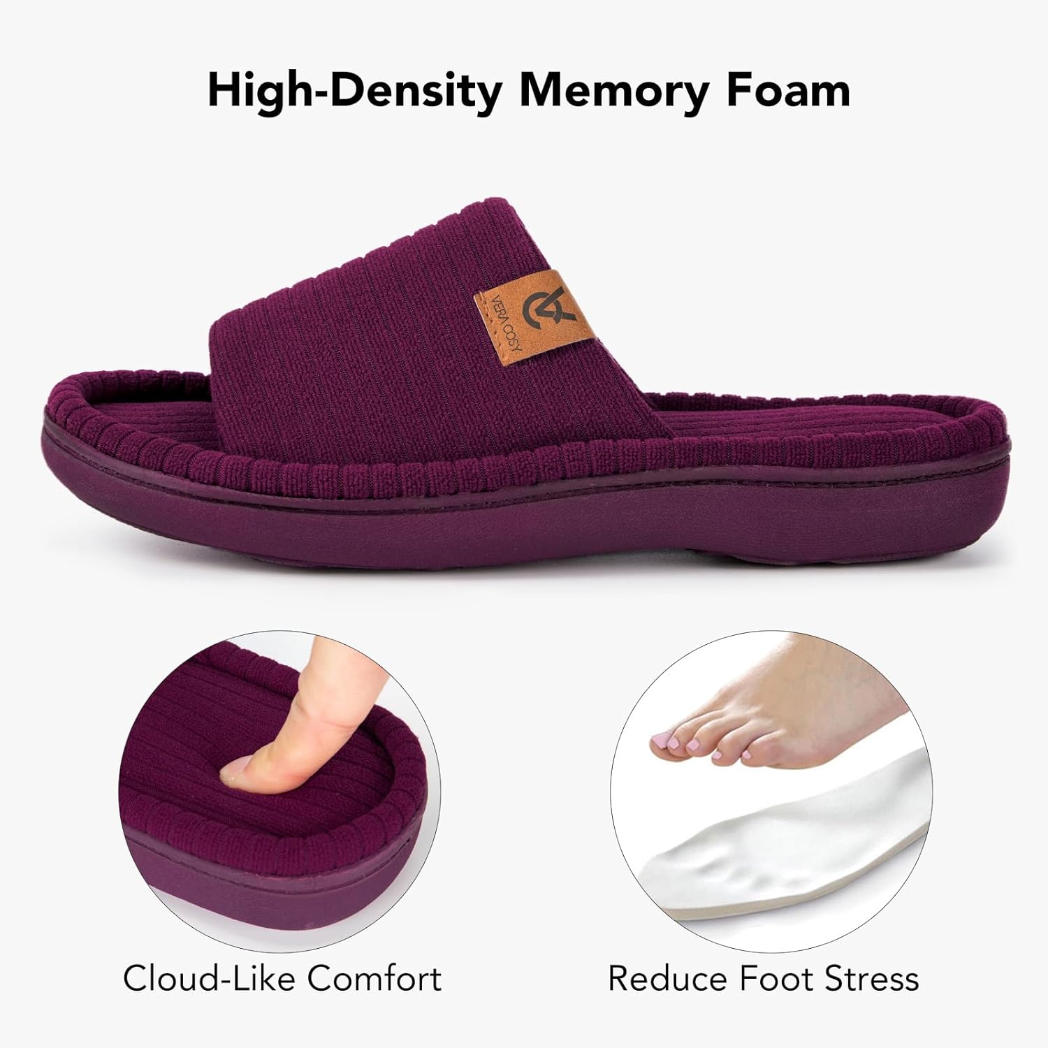 VeraCosy Women's Open Toe Slippers Soft Terry Cloth Indoor Slip on House Shoes 9-10 Plum Purple image 4 of 6 B0CLGL7JG4