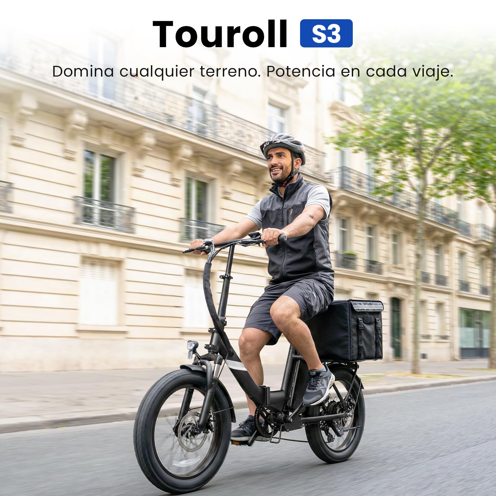 Touroll Bicicleta Eléctrica,S3/ S3 Pro Bici electrica, Fat Bike Plegable 20"×3.0", Autonomía 195 KM, Bici electrica Motor de 250 W, para La Ciudad y La Naturaleza