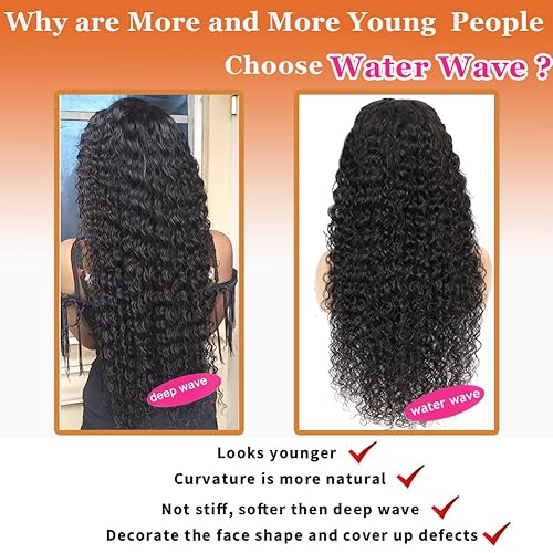 Miniatura 4 de RASHINEE Pelucas de cabello humano con ondas de agua 360 para mujeres, predepiladas con abuelitos, peluca frontal de encaje 360, color natural, 28