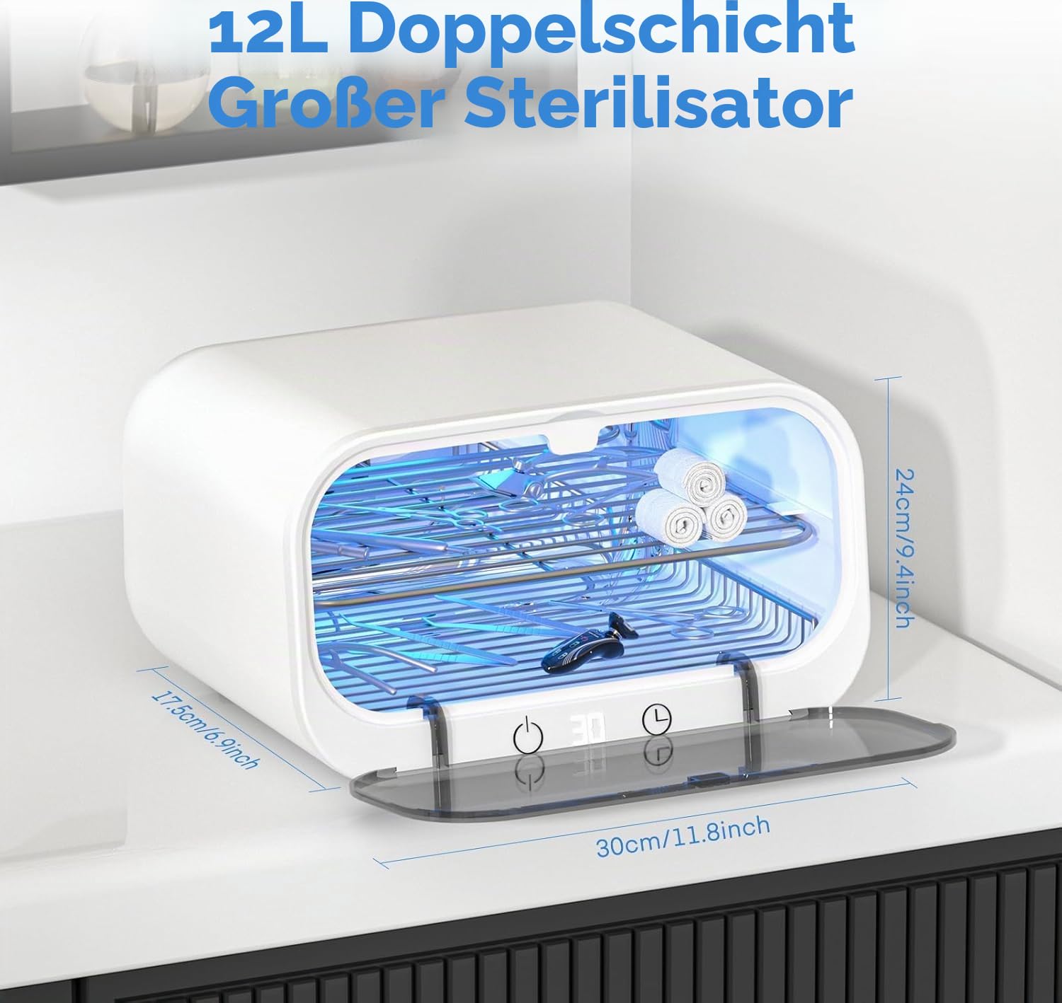 Sterilisator für Instrumente, 12L Doppelschicht UV Sterilisator für Nagel Werkzeuge, Großer Multi-functional Sterilizer, Heißluftsterilisator für den Hausgebrauch, Friseure, Schönheitssalons und Spas