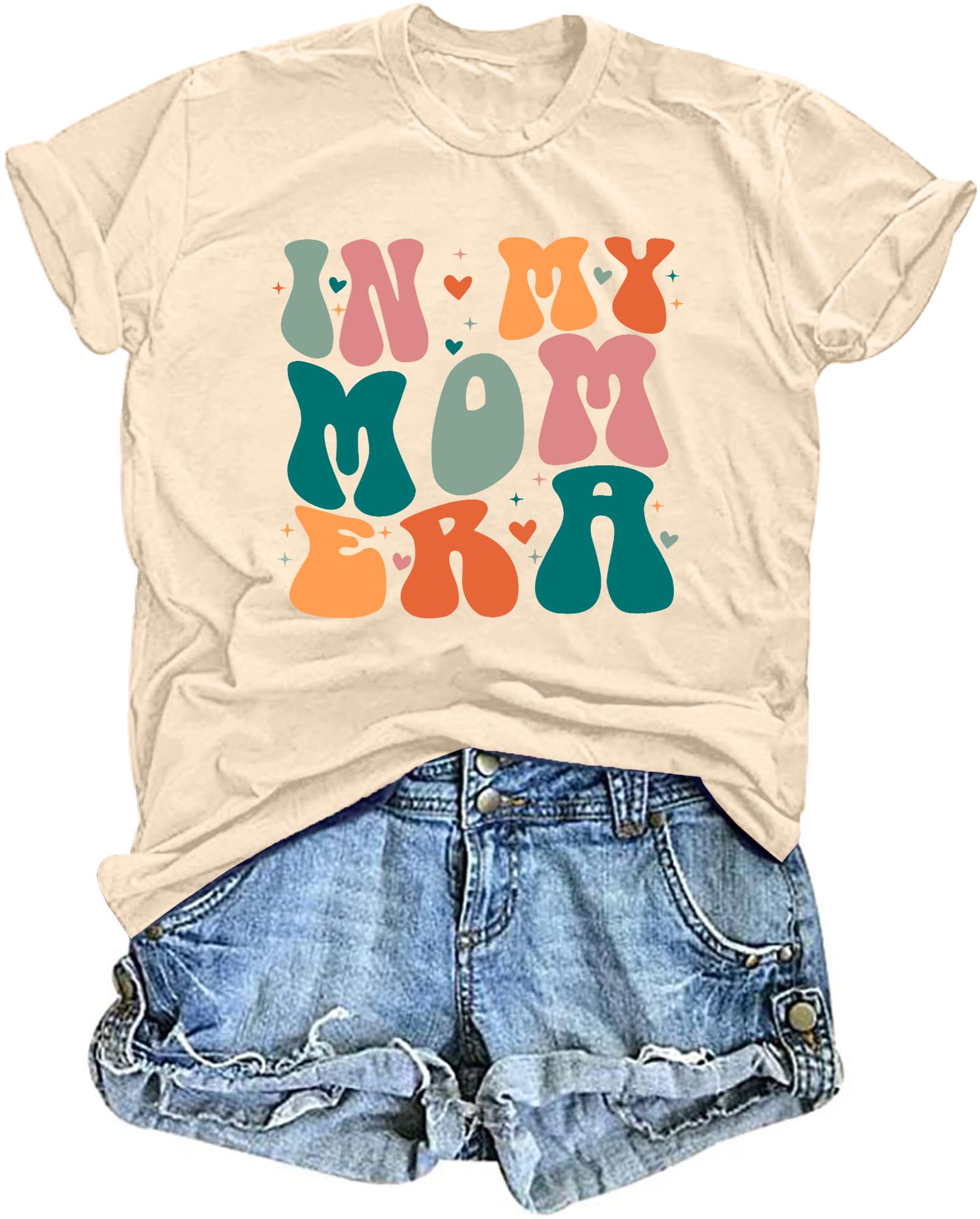 in My Mom Era Shirt Women: Mama T Shirt Mom Life Tops Funny Letter Print Casual Tees