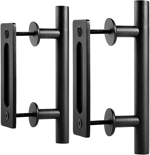 EaseLife Paquete de 2 manijas y tiradores de puerta corrediza de granero de 10 pulgadas, juego de herrajes rústicos de doble cara, resistente, Negro