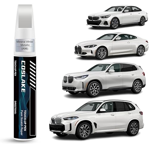 Car Touch Up Paint(Mineral White Metallic(A96)) for BMW, Car Paint Scratch Repair Kit, Quick & Easy Solution to Repair, 2 in 1 Scratch Remover Pen with Color-Matched