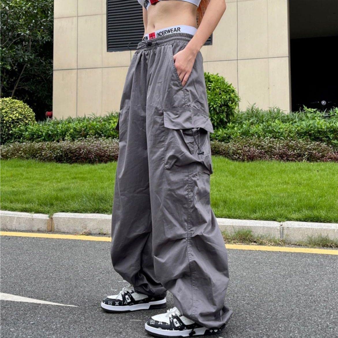 Fallschirmhose, Cargohose für Damen, Baggy, Harajuku, niedrige Taille, Y2K, Grunge-Hose